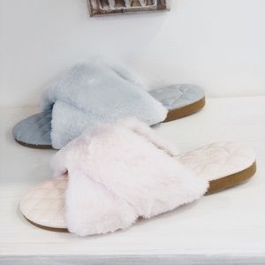 Faux Fur Slippers Slides | Pink